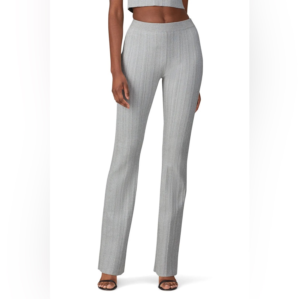 Derek Lam 10 Crosby Rasia Silver Metallic Flare Knit High Waist Trouser Pant M